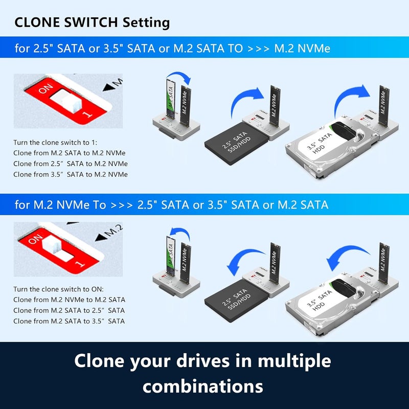 AOKO M.2 Duplicator SATA to NVMe SSD Cloner Docking Staion for NVMe + M.2 NGFF and 2.5" /3.5" SATA SSD/HDD Converter and Reader Bidirectional Offline Hard Drive Cloner - Image 2